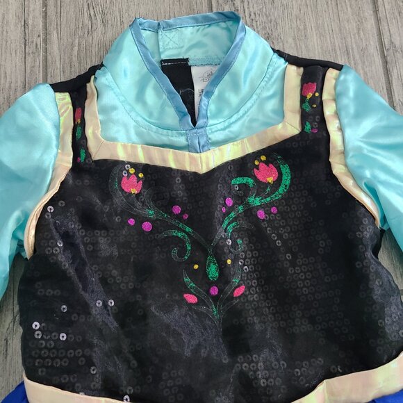 Disney Frozen Anna Costume Dress Girls 5/6 Blue Black Long Sleeve - Picture 3 of 8